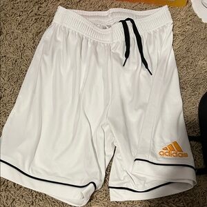 Adidas Men's White Soccer Shorts with Black and Gold Accents